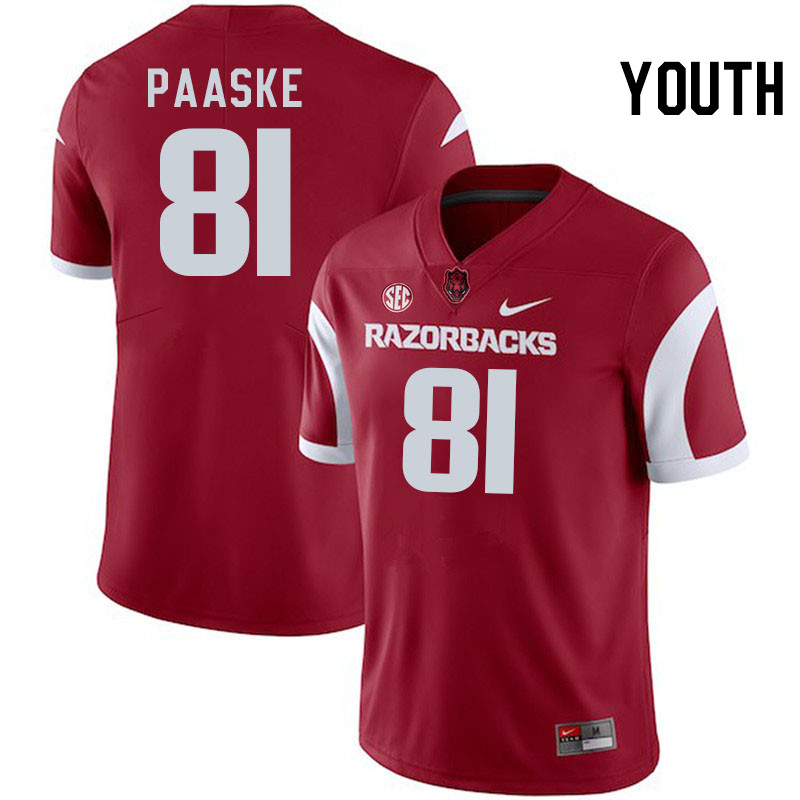 Youth #81 Andreas Paaske Arkansas Razorbacks College Football Jerseys Stitched-Cardinal